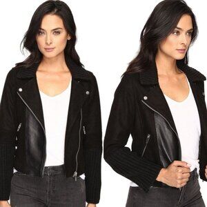NWT Blank NYC Suede Leather + Cable Knit Moto Biker Jacket Black New With Tags S
